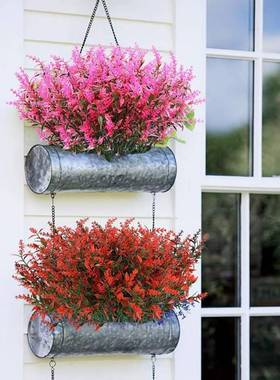 8 Bundles Artificial Flowers Plastic Lavender Plant Leaves