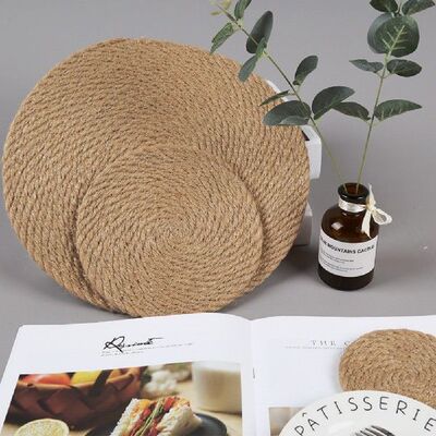 极速Natural Water Gourd Woven Placemat Round Woven Rattan Ta