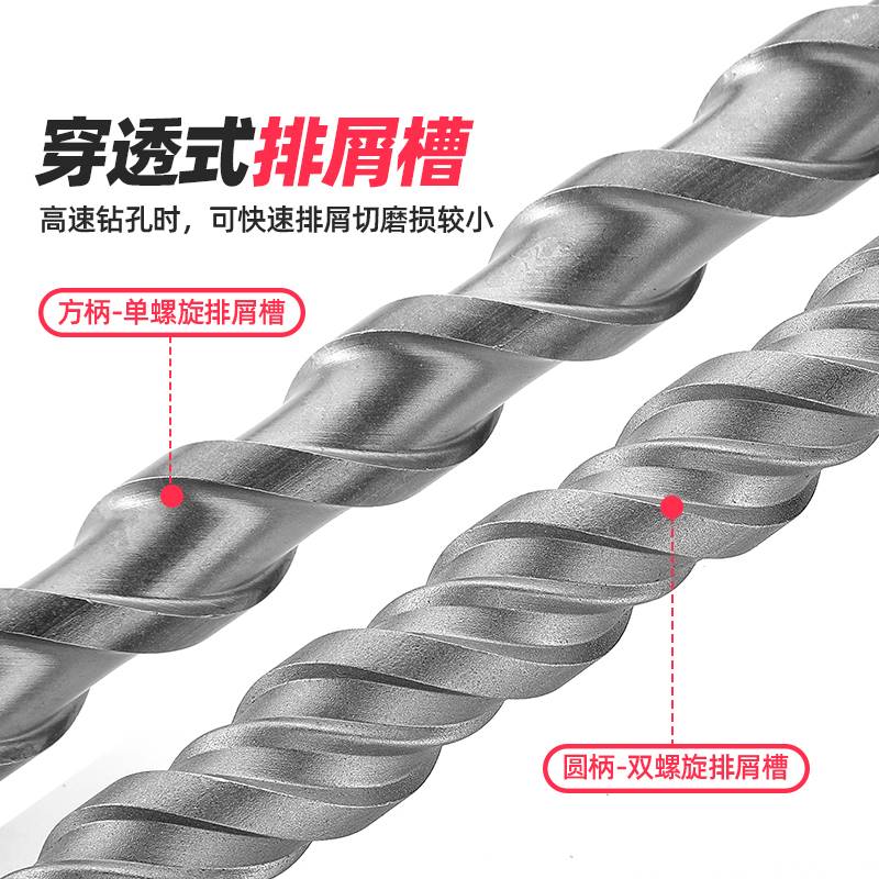 冲击钻土钻头长方柄圆柄混字凝开槽电锤十坑打孔穿墙过墙加四转头