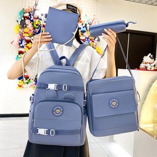 简约中小学书包四件套大容量帆布双肩 新品 厂家2023新款 开学季 新款
