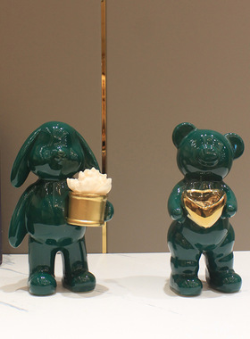 北欧轻奢金色动物装饰摆饰收纳饰品插花蜡烛台存钱筒家居乔迁礼物