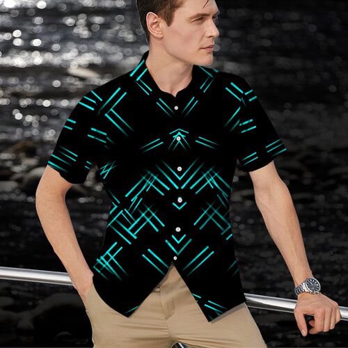 好货Mens Short Sleeve Shirt New Summer Line Printing Social