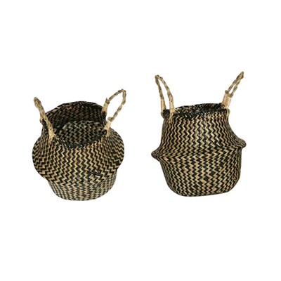 极速Seagrass Wickerwork Basket Rattan Foldable Hanging Flowe