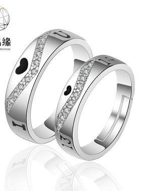 跨境电商wish爆款配饰日韩创意微镶锆石镀银戒指简约情侣对戒饰品