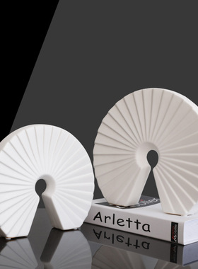 现代简约创意白色扇形摆件新中式样板房样品屋展示中心软装饰品电