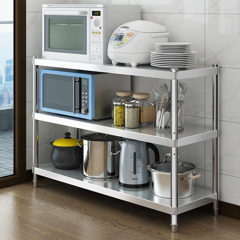 3三层厨房不锈钢微波炉置物架落地35宽40cm50高80厘米70公分长90