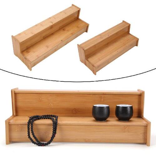 极速2 Layer Bamboo Display Riser Collections Organizer