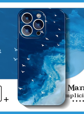 ins风油画深海蓝手机壳菲林适用苹果16小米15华为p80pro真我Neo7荣耀400一加13红米k80至尊OPPOa5x三星iqooz9