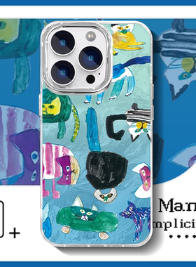 艺术抽象涂鸦搞怪猫咪手机壳适用苹果16proOPPOfindx8红米K70至尊iQOO12一加13小米15真我GT6魅族vivos19畅享