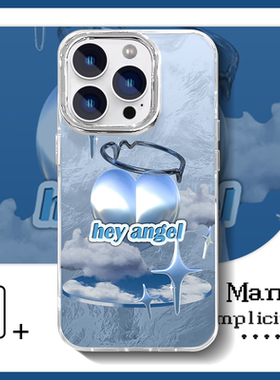 韩系y2K蓝色爱心辣妹冰川纹手机壳适用苹果16一加12红米K80荣耀300vivox200真我11华为mate60小米15pro畅享70