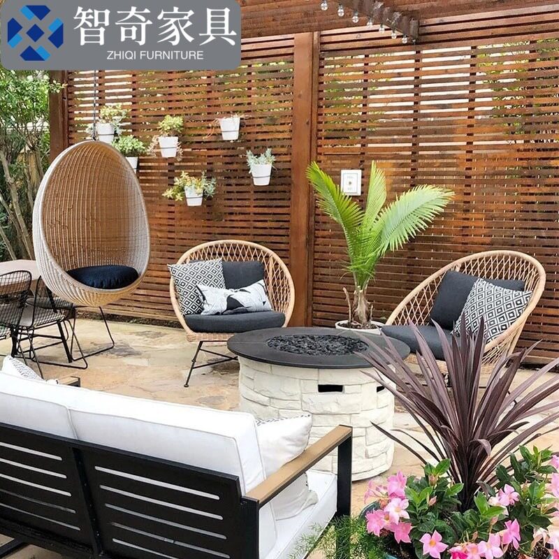 户外庭院藤编吊篮躺椅防水组合
