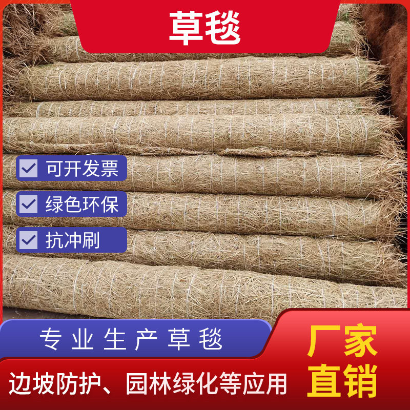 批发生产河道护坡草毯植物纤维椰丝毯生态网加筋带草籽混合椰丝毯