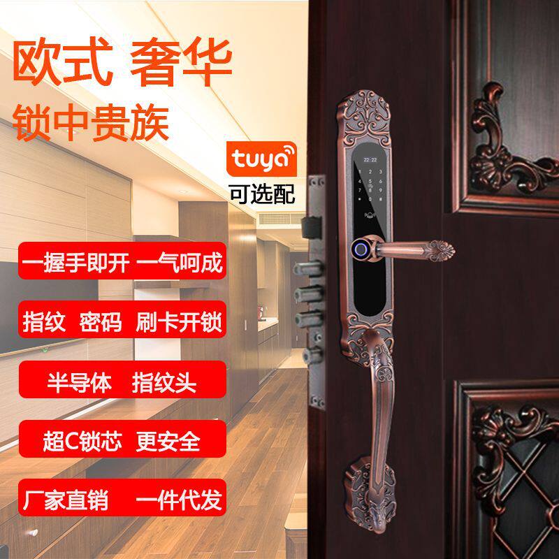 别墅智能锁一握即开 欧式复古涂鸦zigbee智能门锁 家居联动指纹锁