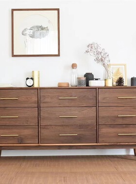 北美黑胡桃木全实木边柜储物柜九斗柜卧室收纳柜橡木原木置物边柜