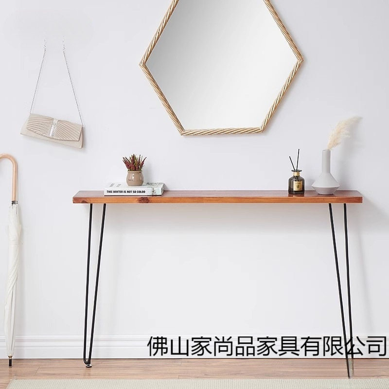北欧实木进门极窄玄关台玄关桌靠墙条几案几铁艺入户超窄走廊桌子图片