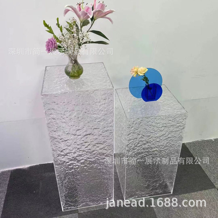 透明亚克力石头纹底座展厅艺术品摆件装置轻奢室内装饰品现代摆台