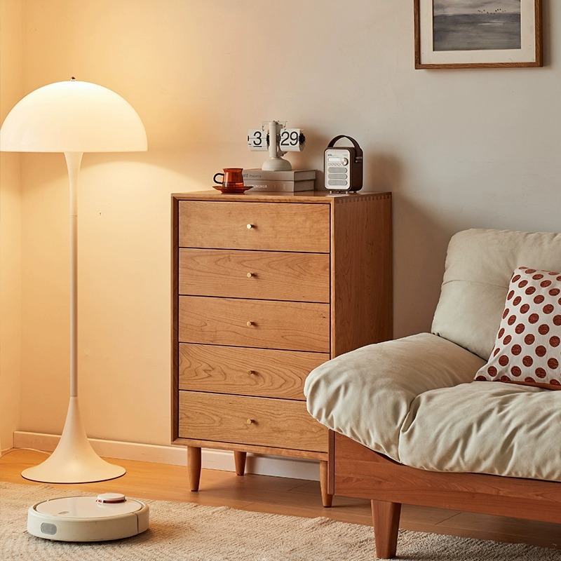 北欧云端五斗柜实木日式现代简约樱桃木卧室客厅收纳储物柜子家用