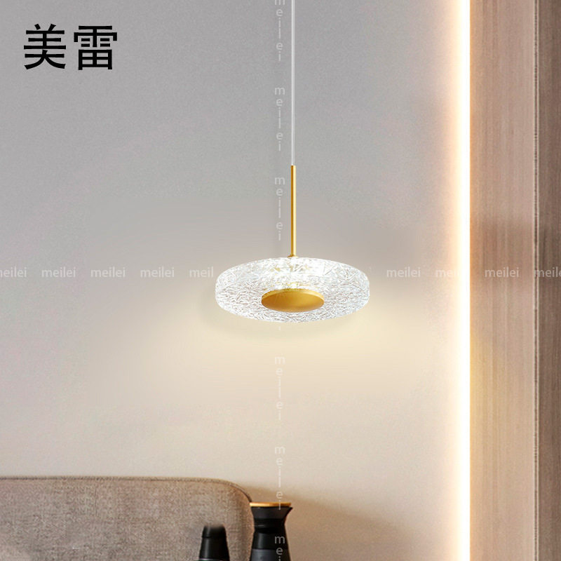 北欧卧室床头单吊灯后现代全铜水晶圆形云石吧台餐厅灯创意个性灯