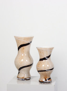 中古风创意手工黑色条纹白色琉璃花器售楼处样板间酒店软装饰摆件