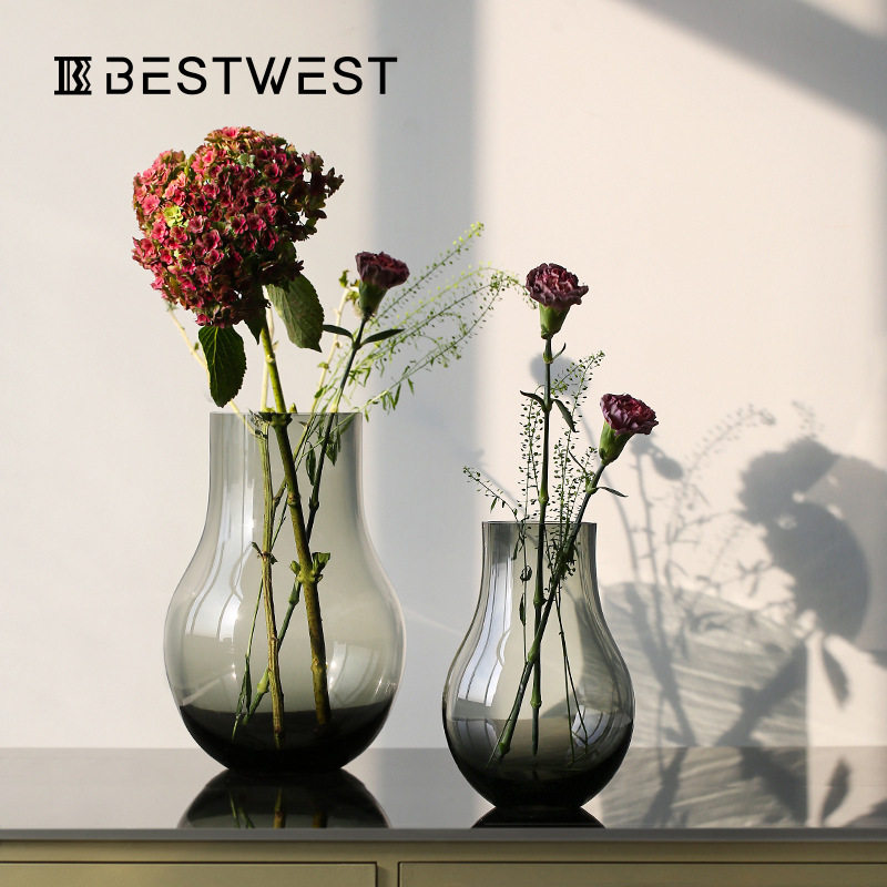 Best west 马醉木高档青灰色葫芦形玻璃花瓶摆件家居装饰品花器