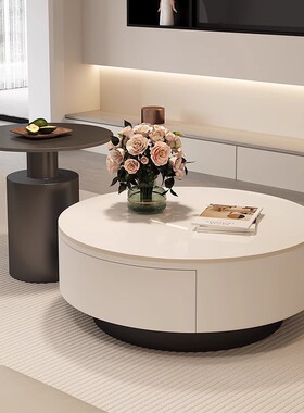 Tal设计师新款轻奢圆形岩板茶几小户型客厅家用极简茶桌高级感组