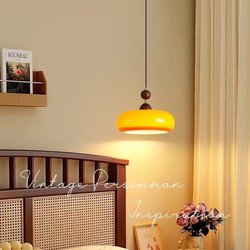 中古风床头小吊灯美式新款复古实木玻璃吊灯氛围感吧台餐厅灯具