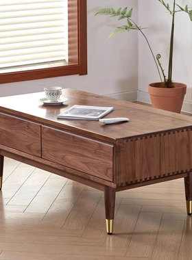 北欧全实木茶几电视柜组合日式简约白橡原木黑胡桃茶几小户型客厅