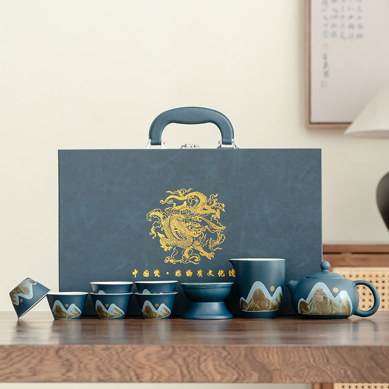 青山开业节庆整套陶瓷实用古韵茶具套装企业周年庆商务纪念礼品可