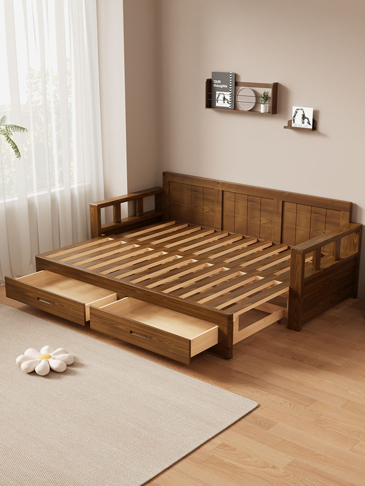 木百变实木沙发床折叠推拉两用中式伸缩小户型客厅原木沙发可变床