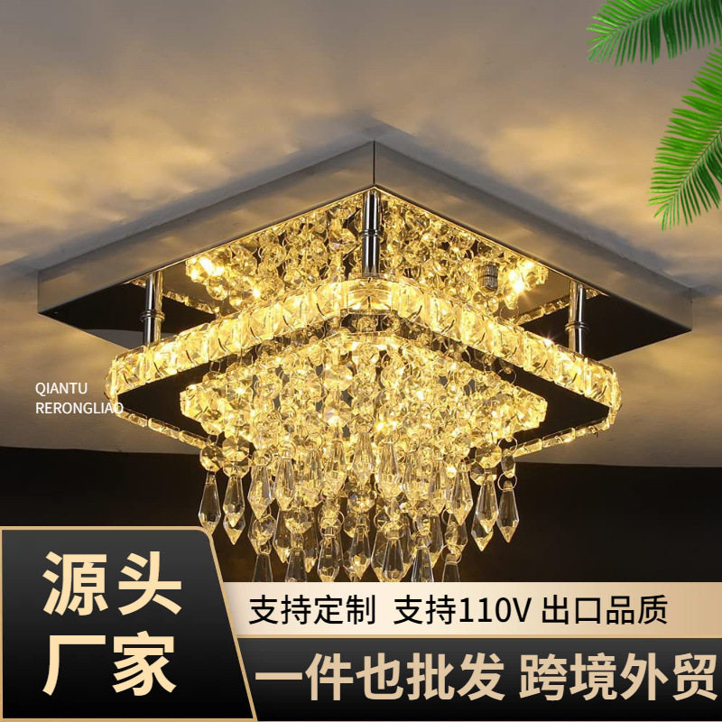 跨境LED方形水晶过道灯现代入户走廊玄关餐厅阳台简约水晶吸顶灯