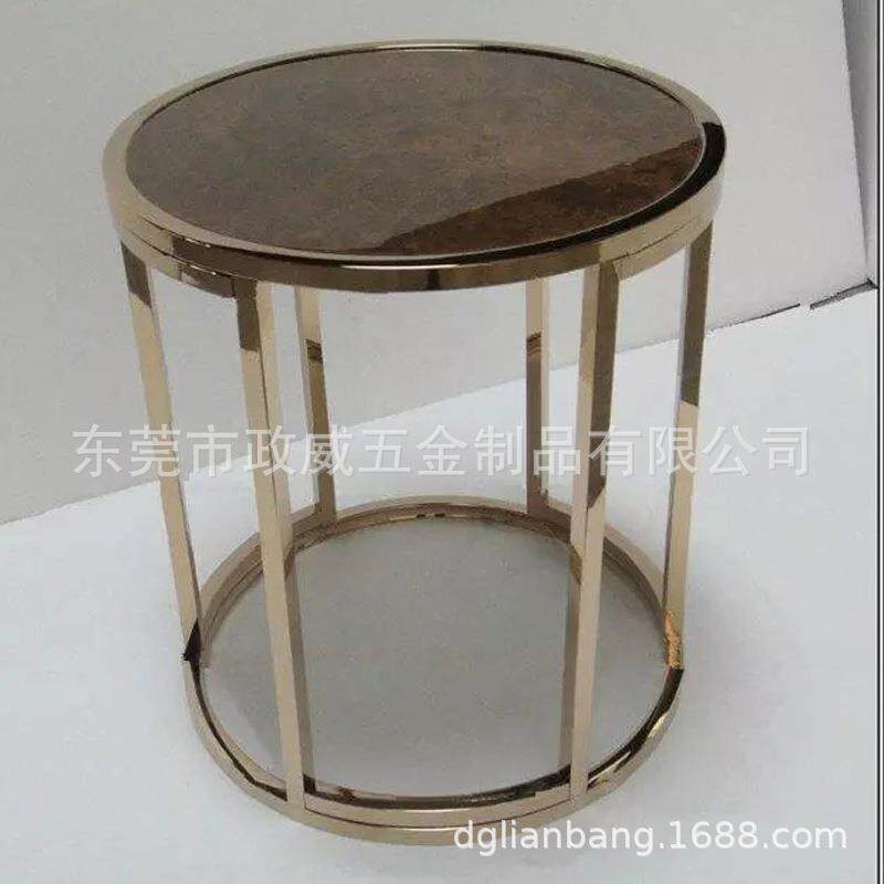 金色茶几圆形现代极简黑色金属客厅家用酒店客房小茶几办公室简约