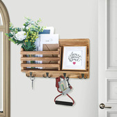 乡村风壁挂装 饰置物架木质玄关信件收纳架木质壁挂储物架