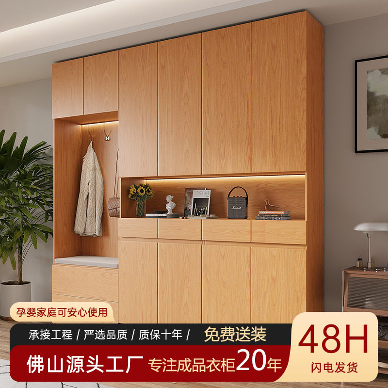 橡木鞋柜家用门口入户收纳抽屉大容量柜子实木一体到顶靠墙储物柜