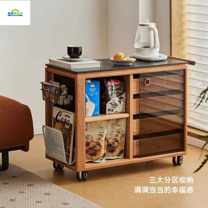 多功能实木客厅北欧小推车沙发边柜边几阳台岩板茶台桌日式茶水柜