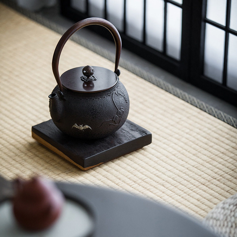 整块实木铁壶垫黑檀木壶托壶承烧水壶隔热垫原木茶垫展架