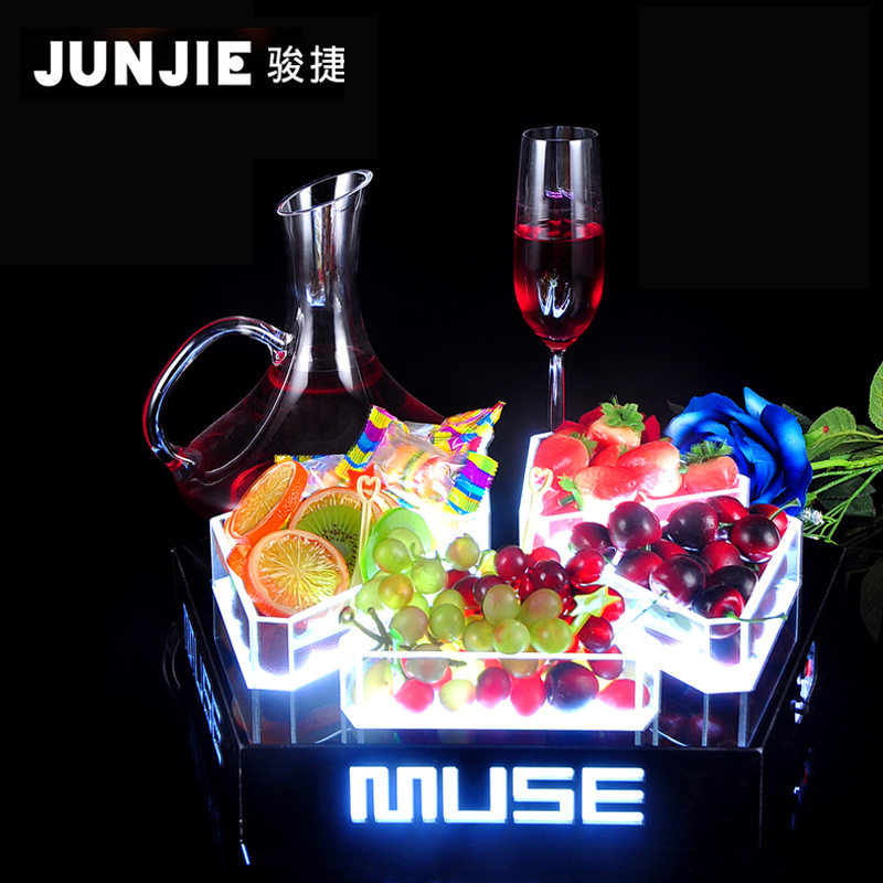 骏捷 酒吧果盘KTV创意水果托盘干果零食点心盘发光小吃盘多格拼盘