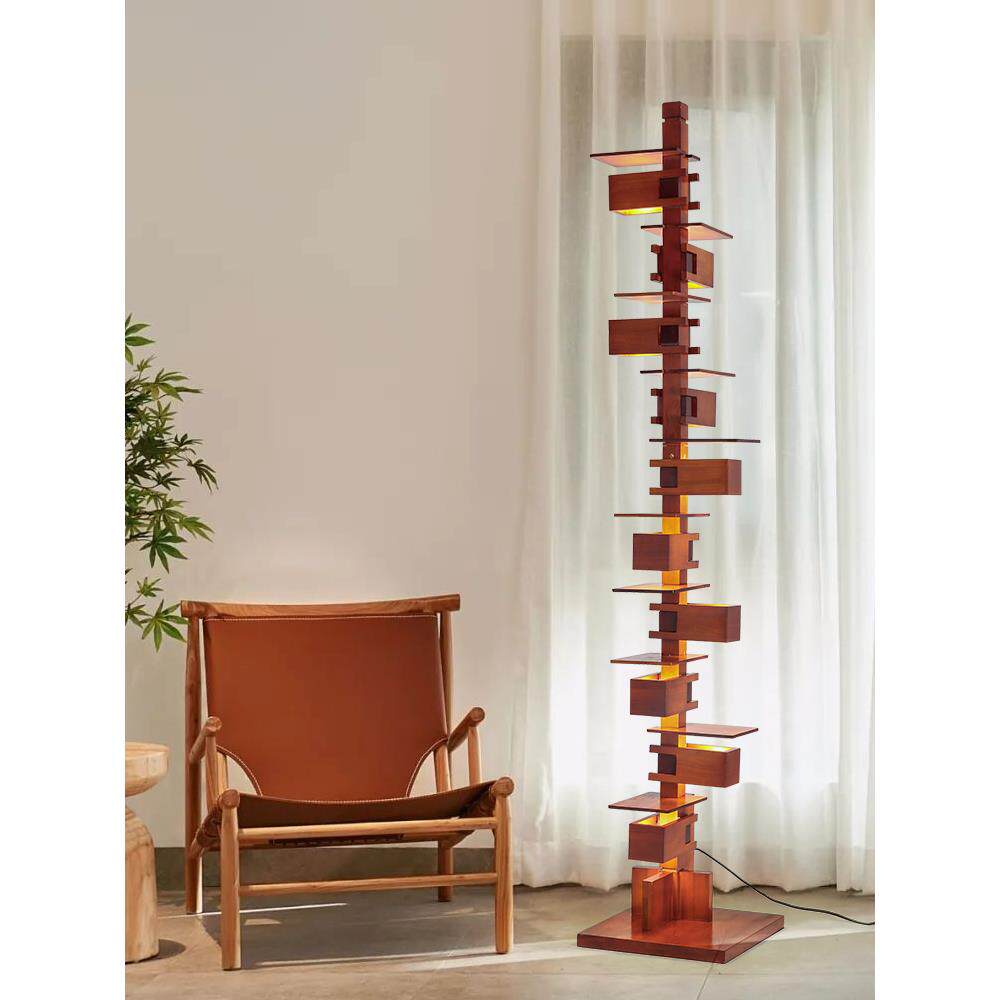 客厅落地灯感轻奢置物架一体中古风沙发边2026新款立式台灯