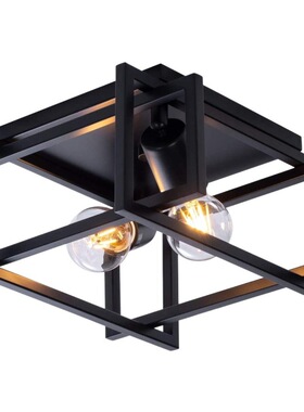 美式吸顶灯卧室简约仿古ebay铁艺黑色方形入户玄关楼梯过道餐厅灯