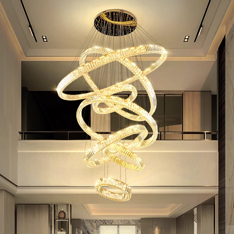 豪华复式楼客厅大吊灯轻奢大气大厅灯具高档别墅跃层挑空水晶吊灯