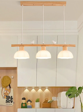 北欧现代简约实木餐厅创意个性led日式原木灯饰条纹吊灯6205B