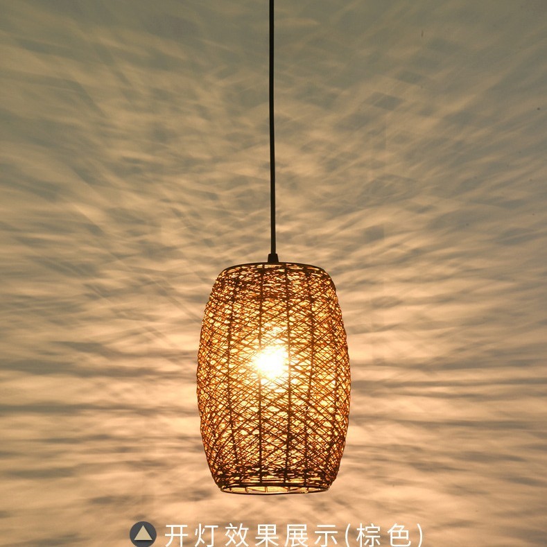 美式田园藤艺吊灯咖啡店鼓形餐厅吧台草编织藤灯个性鱼线藤艺吊灯