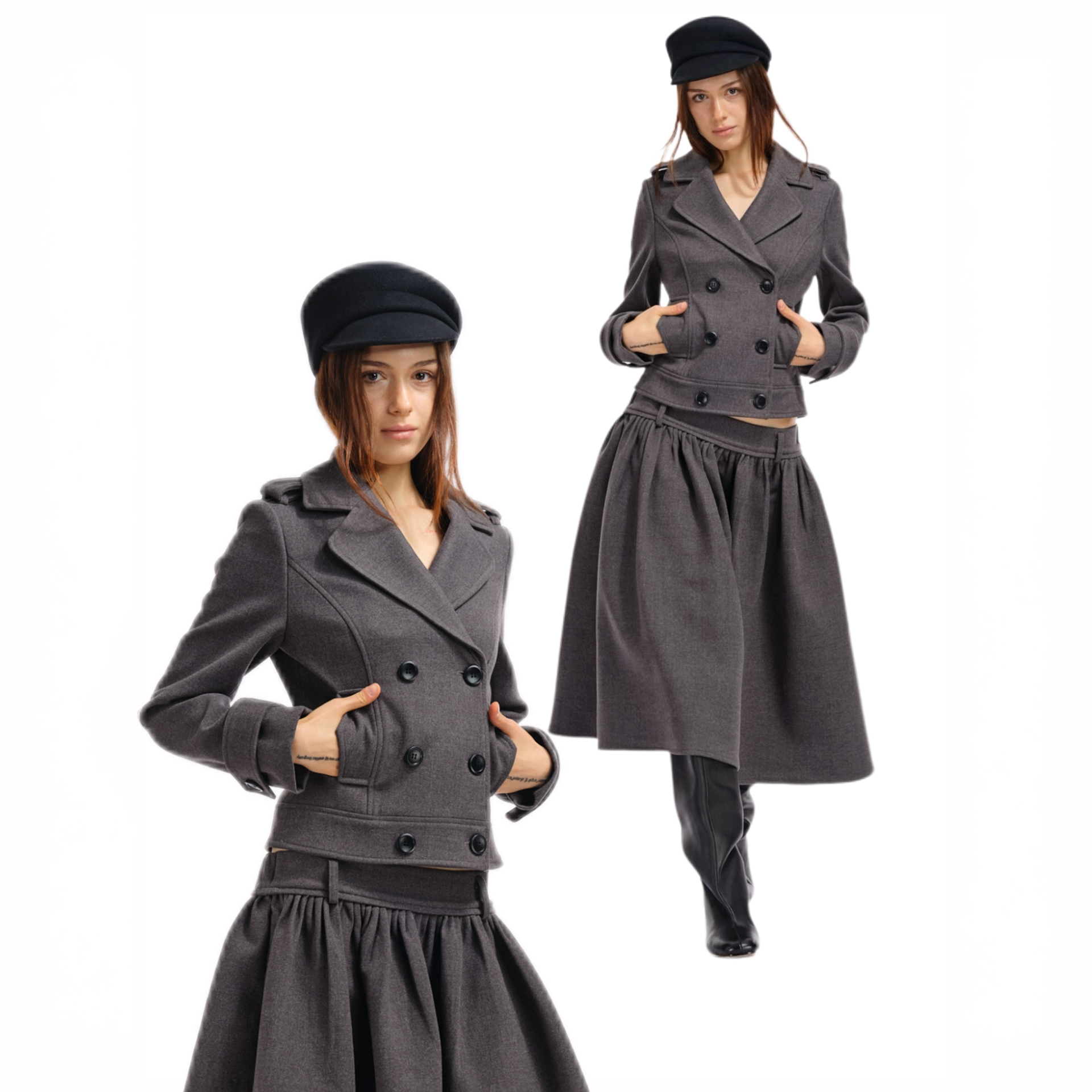 Two little guys*古早黄金时期双排扣西装领呢子收腰外套