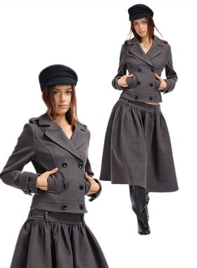 Two little guys*古早黄金时期双排扣西装领呢子收腰外套