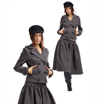 Two little guys*古早黄金时期双排扣西装领呢子收腰外套