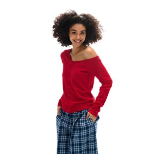 精纺羊毛轻薄斜肩不规则领针织开衫 guys little Two