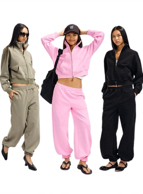 Two little guys*经典立领加绒水洗拉链卫衣+ 加厚水洗束腿休闲裤