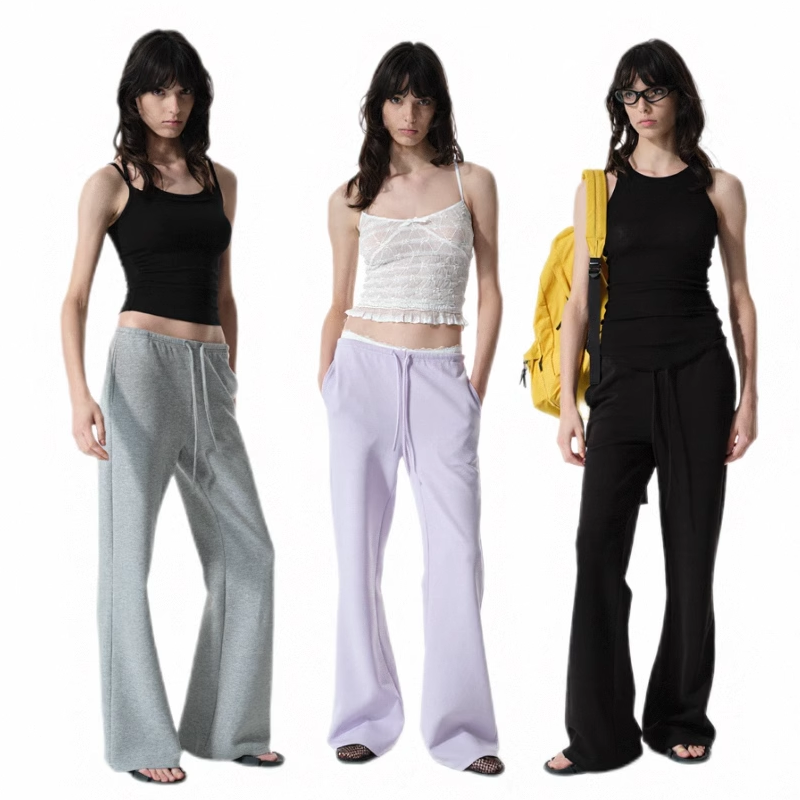 Two little guys*度假系列基础强捻空气层低腰落裆抽绳微喇卫裤