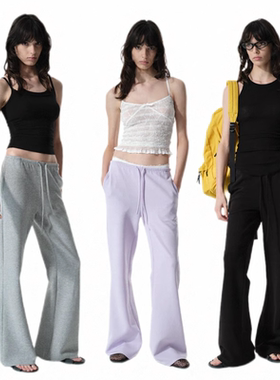 Two little guys*度假系列基础强捻空气层低腰落裆抽绳微喇卫裤