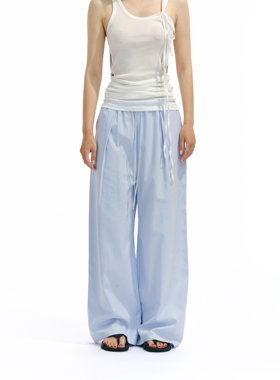 Two little guys*浅蓝色复古慵懒宽松休闲低腰裤