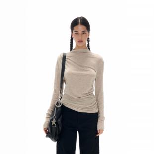 上衣Oat Two 天丝羊毛小高领褶皱针织打底长袖 guys ash little